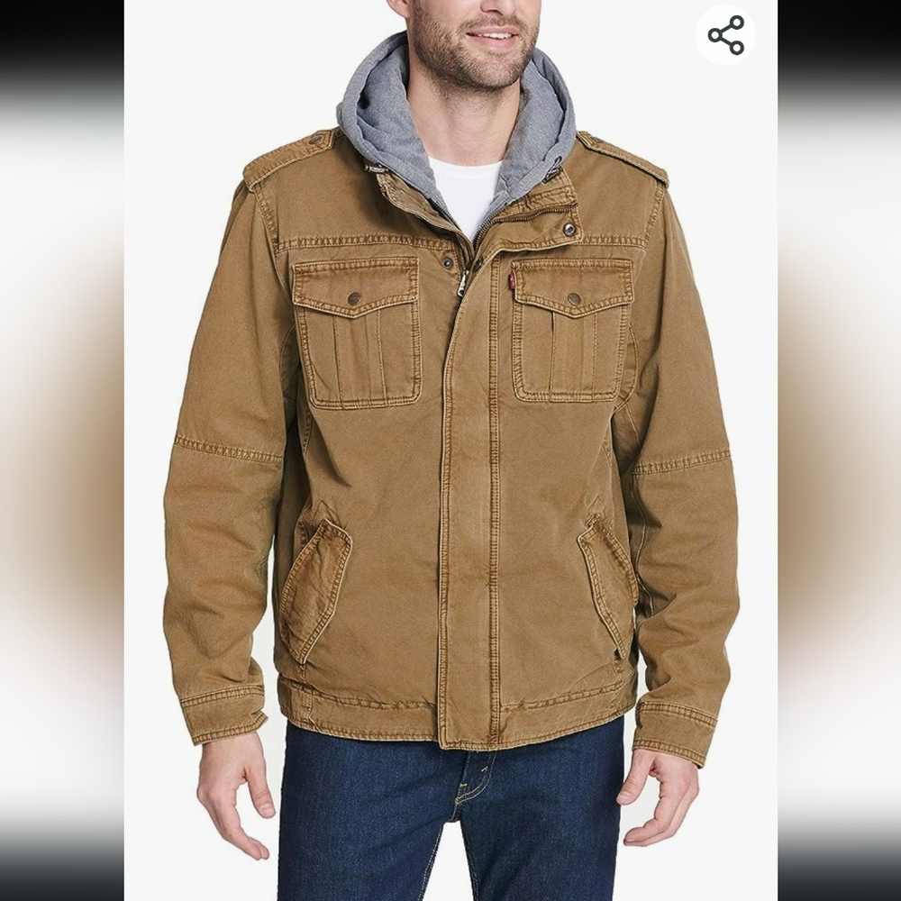Men's Hooded Canvas Jacket in Brown